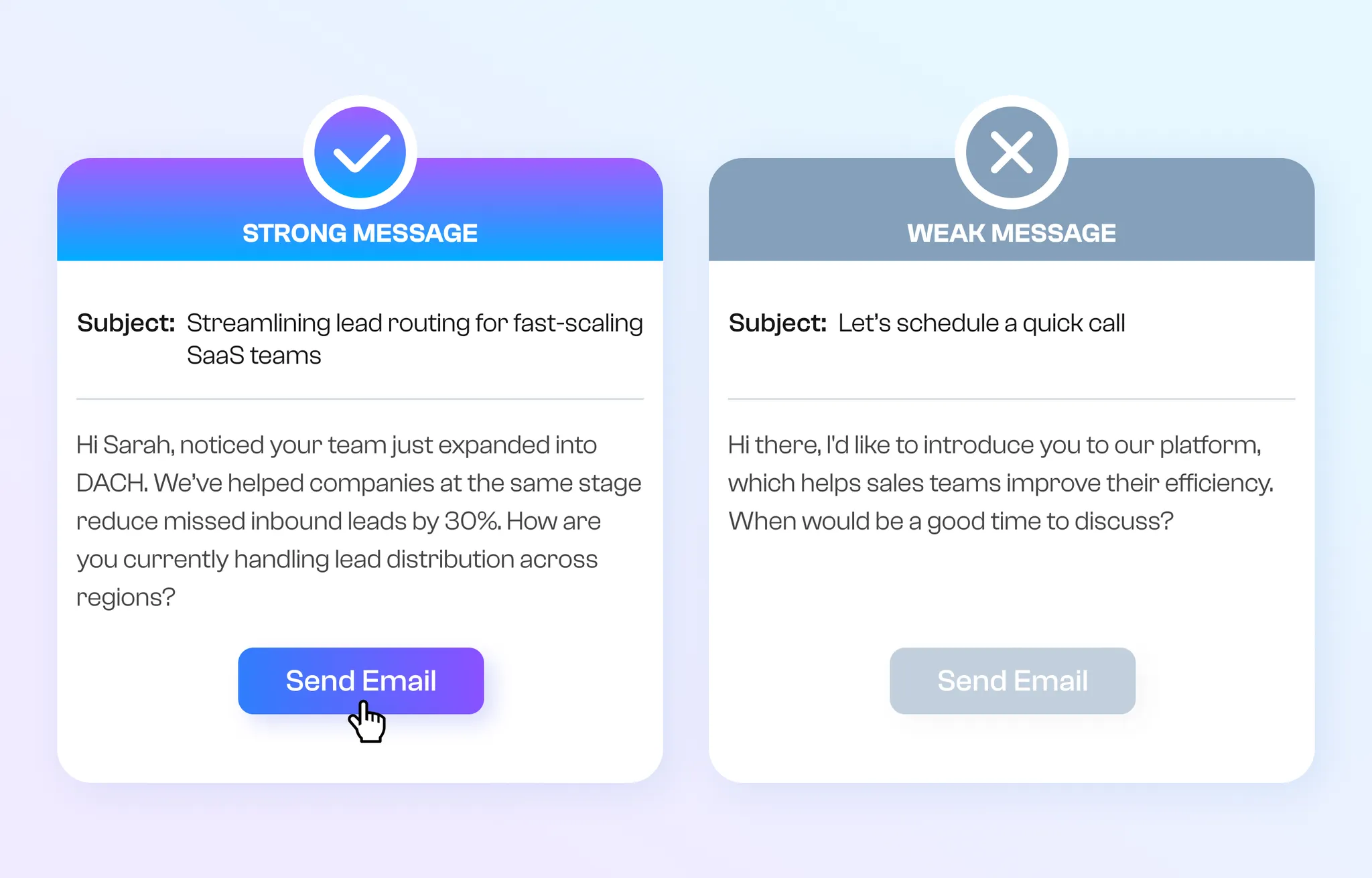 comparing a strong and weak outreach message comparing a strong and weak outreach message